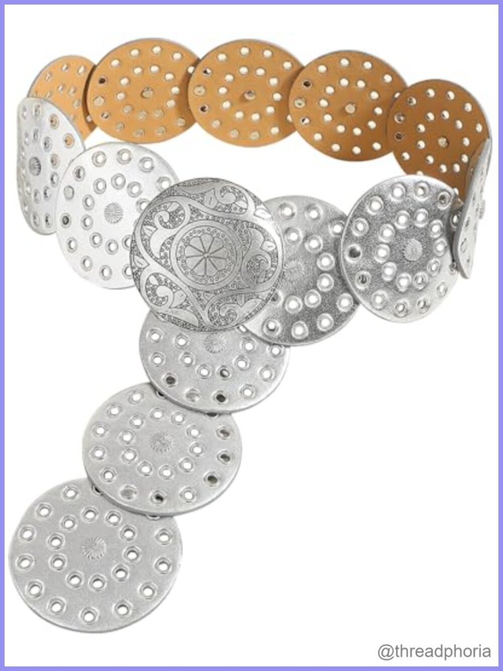 Wide Disc Belt PU Leather Metal Buckle Boho Western Waist Belt